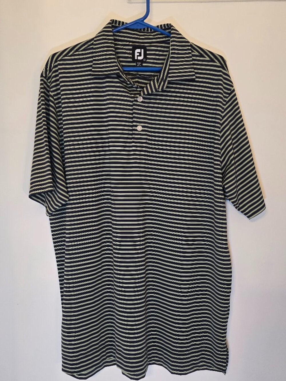 FootJoy FJ Performance Golf Polo Shirt Mens Large Navy Lime Stripe Stretch